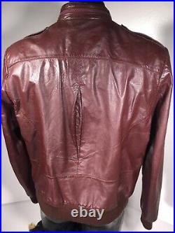 Vtg Men Burgundy Leather Biker Jacket Motorcycle Hooded CAFE RACER MoTo Coat 44