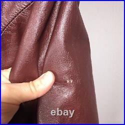 Vtg Men Burgundy Leather Biker Jacket Motorcycle Hooded CAFE RACER MoTo Coat 44