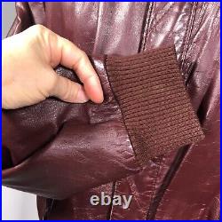 Vtg Men Burgundy Leather Biker Jacket Motorcycle Hooded CAFE RACER MoTo Coat 44