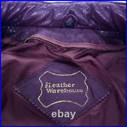 Vtg Men Burgundy Leather Biker Jacket Motorcycle Hooded CAFE RACER MoTo Coat 44