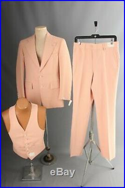 Vtg Men's NOS 1970s Salmon Pinstripe Leisure Suit Sz M Jacket 38 Pants 30 70s
