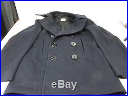 Vtg Men’s Navy Blue Wool Pea Coat 5 Button US Naval Clothing Factory Sz 36