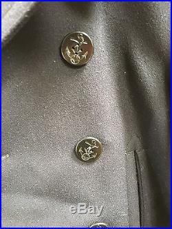Vtg Men's Navy Blue Wool Pea Coat 5 Button US Naval Clothing Factory Sz 36
