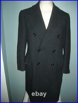 Vtg Mens Medium Barneys Herringbone Twill Wool Double Breasted Overcoat Jacket