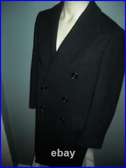 Vtg Mens Medium Barneys Herringbone Twill Wool Double Breasted Overcoat Jacket