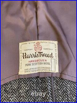 Vtg Rare Harris Tweed Men Size 46 Pure Scottish Wool Long Trench Over Coat USA
