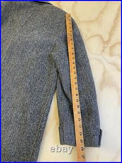 Vtg Rare Harris Tweed Men Size 46 Pure Scottish Wool Long Trench Over Coat USA