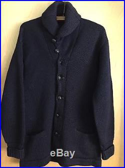 Vtg Shawl Collar Cardigan Letterman Sweater Blue 1940’s James W. Brine Boston M