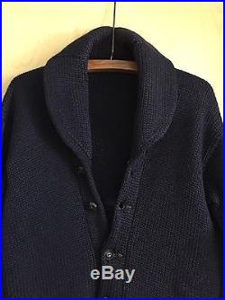 Vtg Shawl Collar Cardigan Letterman Sweater Blue 1940's James W. Brine Boston M
