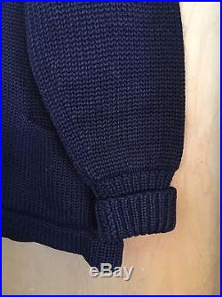 Vtg Shawl Collar Cardigan Letterman Sweater Blue 1940's James W. Brine Boston M
