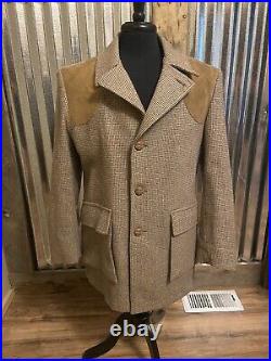 Vtg Tailored By Grais Quality Sportswear Tweed Overcoat Jacket 40 Leather