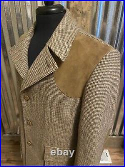 Vtg Tailored By Grais Quality Sportswear Tweed Overcoat Jacket 40 Leather