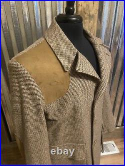 Vtg Tailored By Grais Quality Sportswear Tweed Overcoat Jacket 40 Leather