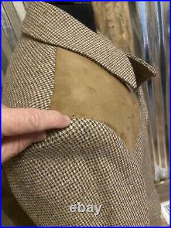 Vtg Tailored By Grais Quality Sportswear Tweed Overcoat Jacket 40 Leather