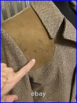 Vtg Tailored By Grais Quality Sportswear Tweed Overcoat Jacket 40 Leather