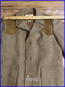 Vtg Tailored By Grais Quality Sportswear Tweed Overcoat Jacket 40 Leather