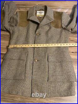 Vtg Tailored By Grais Quality Sportswear Tweed Overcoat Jacket 40 Leather