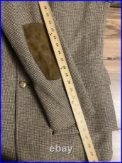 Vtg Tailored By Grais Quality Sportswear Tweed Overcoat Jacket 40 Leather