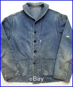 Vtg WW2 US Navy Shawl Collar Denim chore jacket fits sz M USN 1940s deck