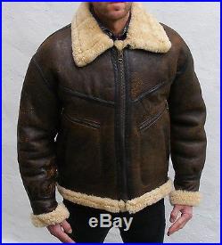 Vtg brown sheepskin leather flying jacket 40 medium mens flight rockabilly biker