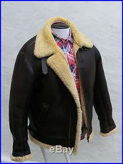 Vtg brown sheepskin leather flying jacket XL mens B-3 rockabilly biker