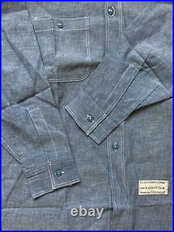 WW II Stenciled 40s 50s US Navy Reserve Chambray Shirt Deadstock Size 15 1/2