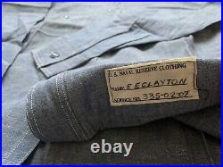 WW II Stenciled 40s 50s US Navy Reserve Chambray Shirt Deadstock Size 15 1/2