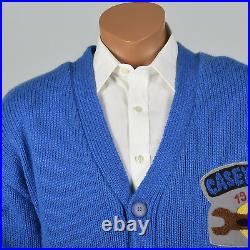 XL 1990s Mens Knit Novelty Coat VTG Blue Plush Lining Race Car Sweater Jacket