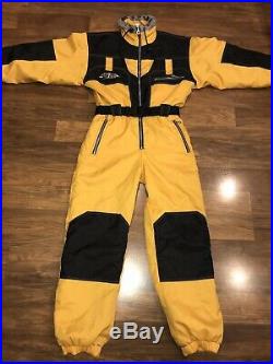 Yellow HIBERNIA One piece SKI SUIT Snow Bib Retro Snowsuit vtg 90s MENS XS SMALL